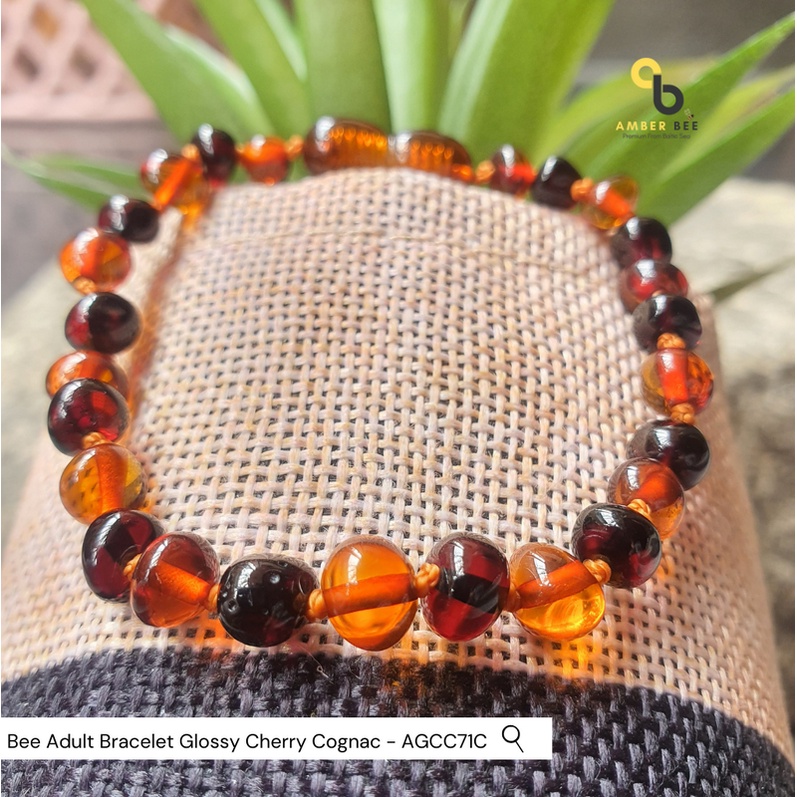 Gelang Amber Dewasa Premium Glossy Cherry Cognac AGCC71C By Amber Bee