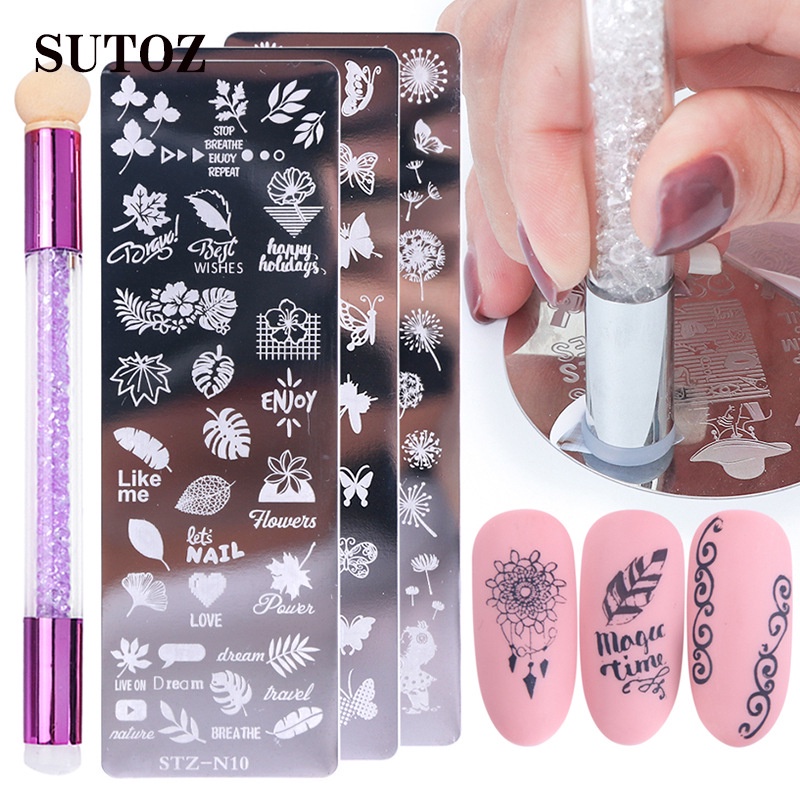 Tas Ransel Wanita Bahan Kanvas Warna Polos#Fondcutie#1pc Plat Stempel Kuku Motif Bunga Geomeric Bahan Stainless Steel Untuk Nail Art