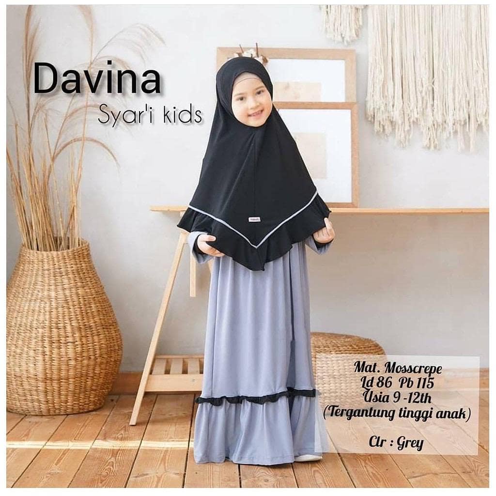 Davina Syari Kids 012/Pakaian Muslim Anak/Gamis Anak 9 - 12 Tahun/Syari Anak/Gamis Plus Hijab Anak