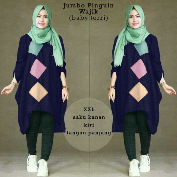 Atasan Wanita - Blus Sifon - Blouse Wanita Jumbo Pinguin Wajik 53347 - Navy Produk Terbaik