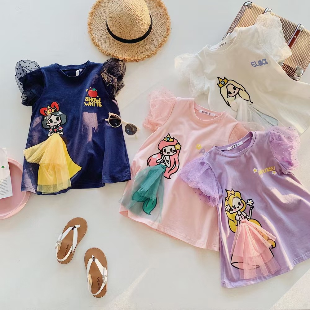 babyfit DEESNEYA [3-7thn]princess dress katun real baju gaun lengan puff renda korean kaos import anak perempuan qk-0904r