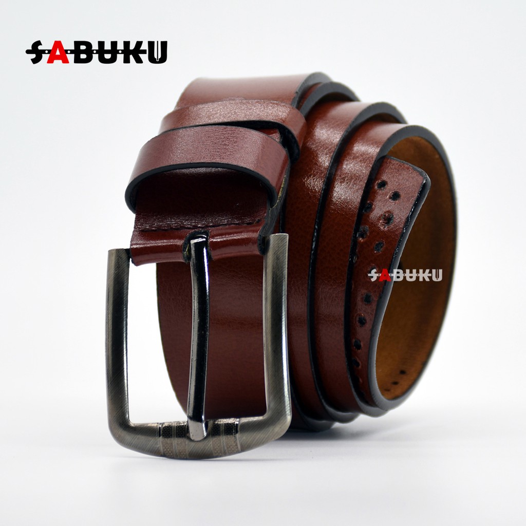 [S&amp;K] Ikat Pinggang Pria Sabuk Pria Model Tusuk Jarum Bahan Kulit Imitasi Gesper Pria Men Belt-SK004