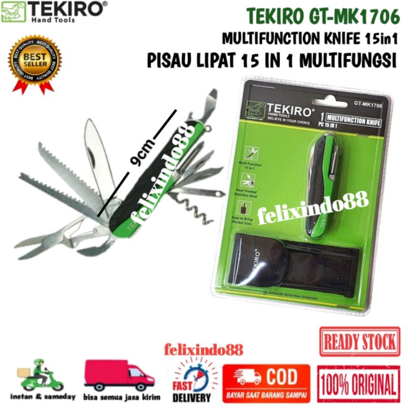PISAU SAKU LIPAT 15 IN 1 TEKIRO ORIGINAL GT-MK1706 MULTIFUNCTION POCKET KNIFE MINI STAINLESS TAJAM T