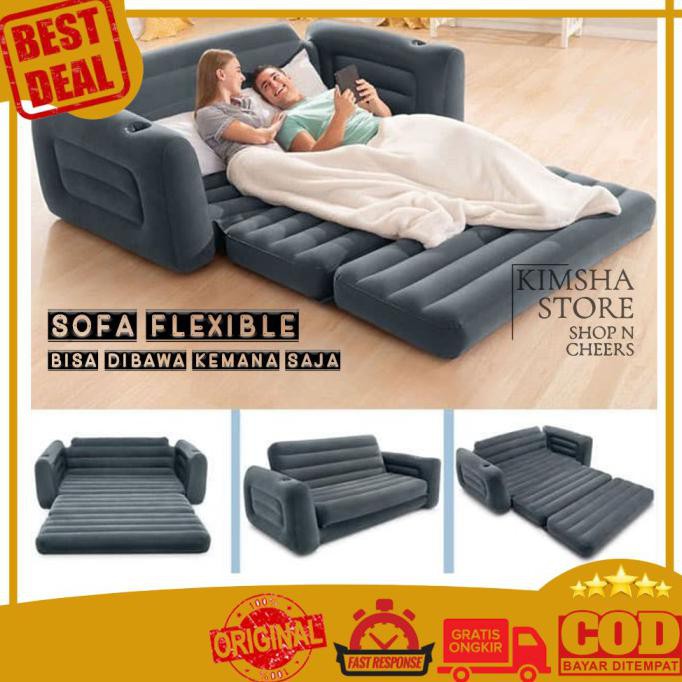 Intex Pull Out 2 In 1 Sofa Bed Abu2 Gelap Sofa Angin Lipat Pompa Tiup - Abuabu Gelap Sungwashop