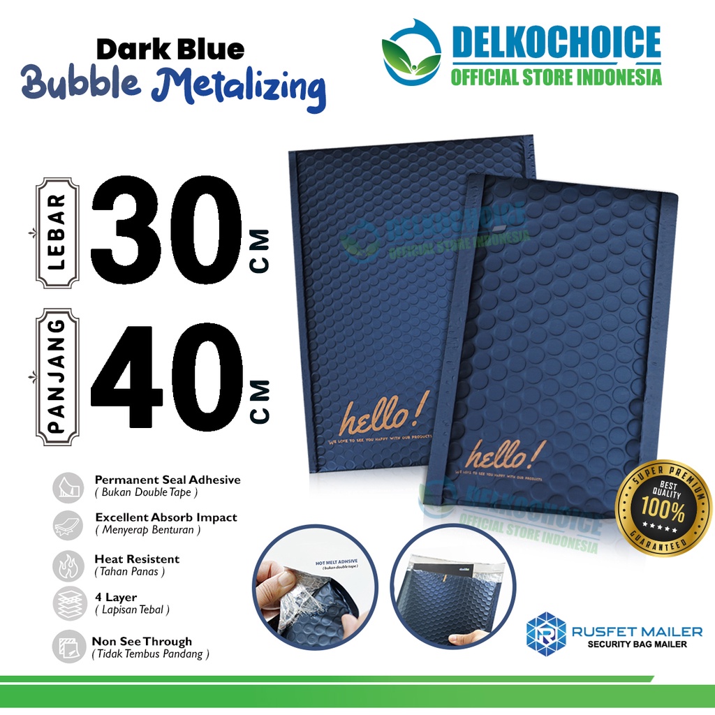 Amplop Bubble Mailer DARK BLUE 30x40cm Bubblewrap Packing Online Envelope Rusfet PREMIUM / SATUAN