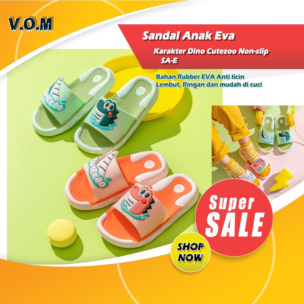 SA-E Sendal / Sandal Anak Eva Lembut Karakter Dino Cutezoo Non-slip 0792