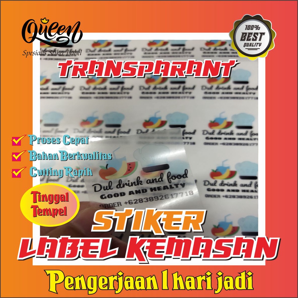 

STIKER TRANSPARANT, STIKER LABEL KEMASAN A3+ FREE CUTTING KISS CUT