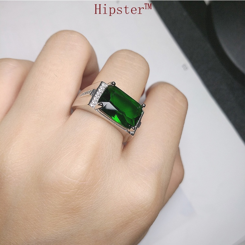 Hot Sale Simple Domineering Inlaid Emerald Square Adjustable Ring