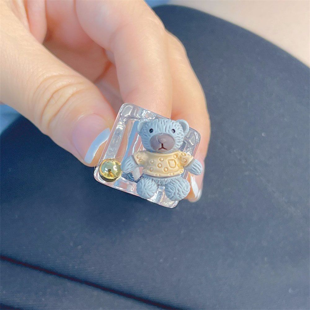 Needway  Women Girls Finger Ring 2021 New Style Fashion Accessories Resin Rings Bear Rabbit Bunny Dog Cute Lovely Acrylic Resin Sweet Korean Cartoon Animal Party Jewelry