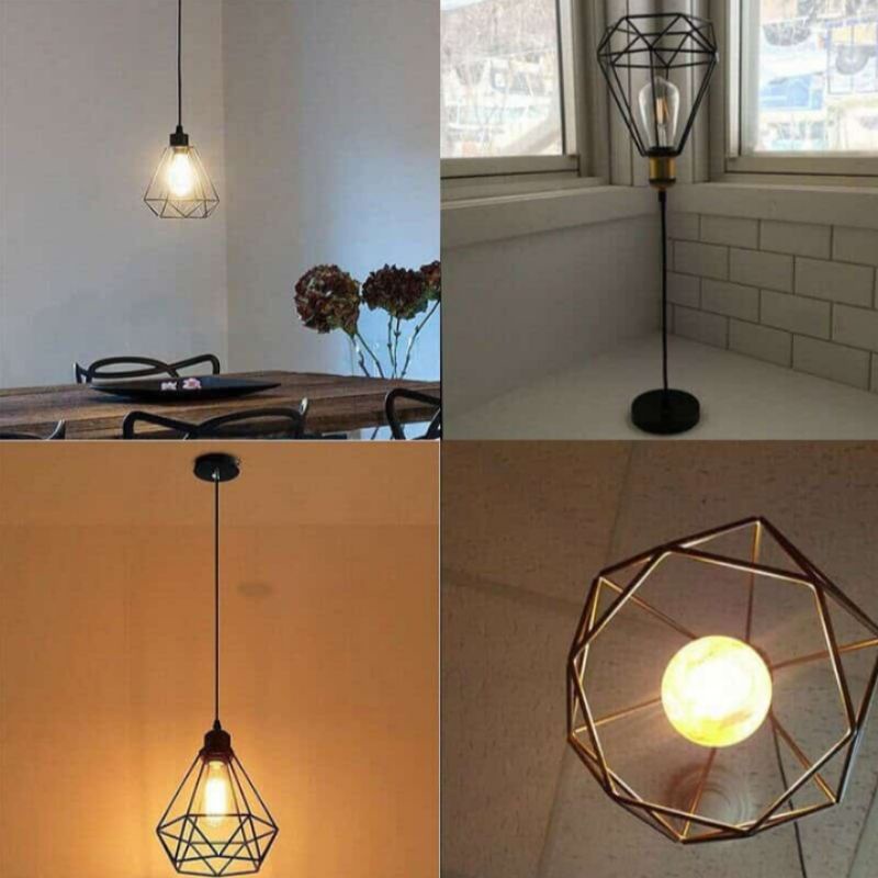Kap lampu gantung diamond design minimalis dekorasi cafe vintage rustic pendant