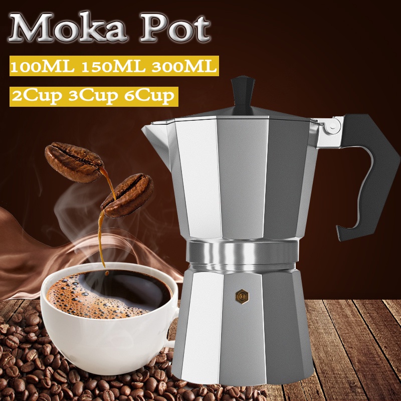 Moka Pot Coffee Maker Espresso Teko Stovetop Filter 2 3 6 CUP (COFFEE MAKER)