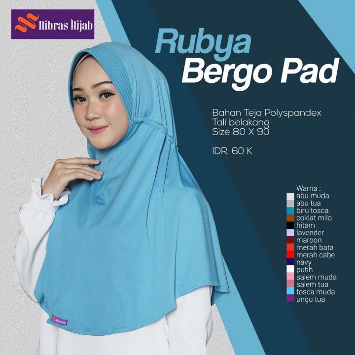 RUBYA PAD ORIGINAL BY NIBRAS HIJAB FASHION MUSLIM WANITA KERUDUNG JILBAB BAHAN TEJA POLYSPANDEX WARN