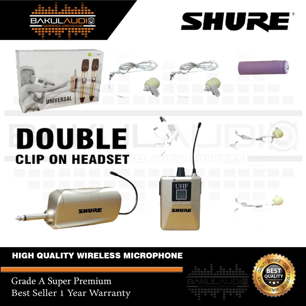 Mic Wireless Shure UR 7 D Universal Double Clip On Headset