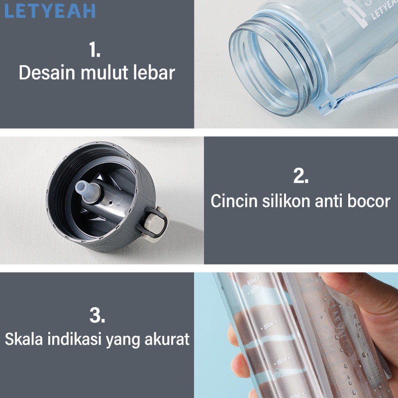 letyeah 800ml Botol minum olahraga sport /Botol air olahraga Portable dengan sedotan /bpa free