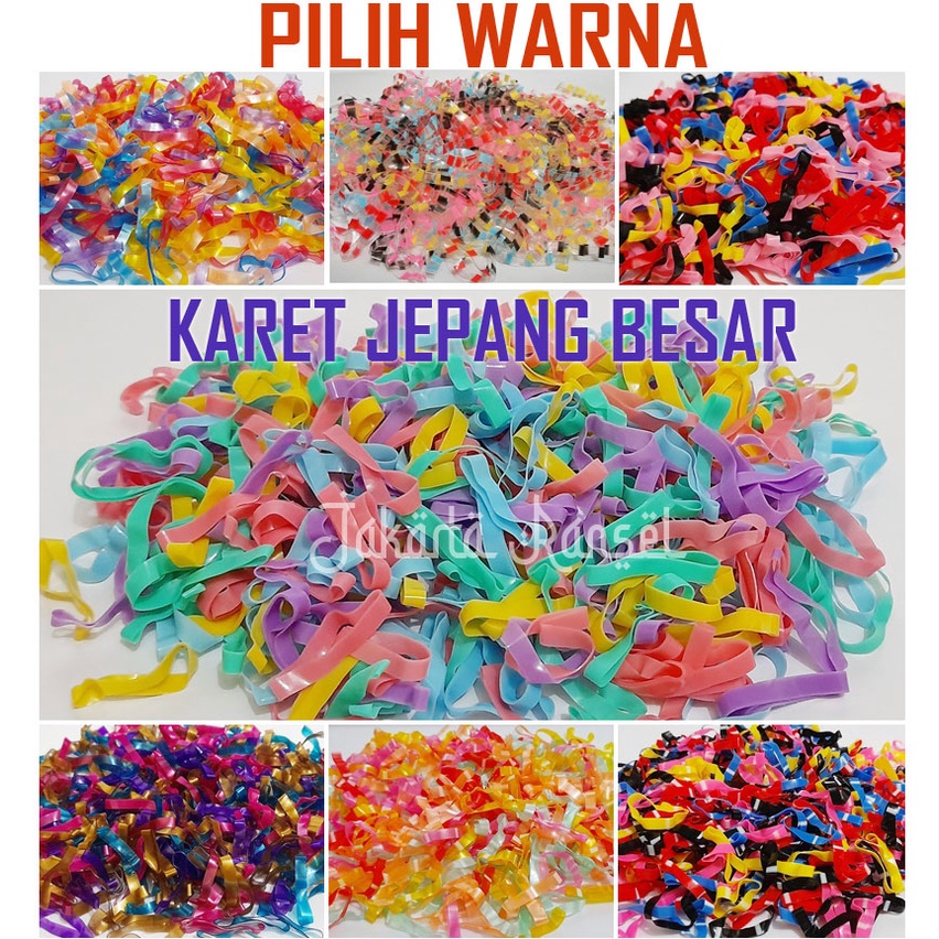 PILIH WARNA KARET JEPANG BESAR L JUMBO 25 gr  warna warni tebal dan kuat ikat rambut karet unyil awe