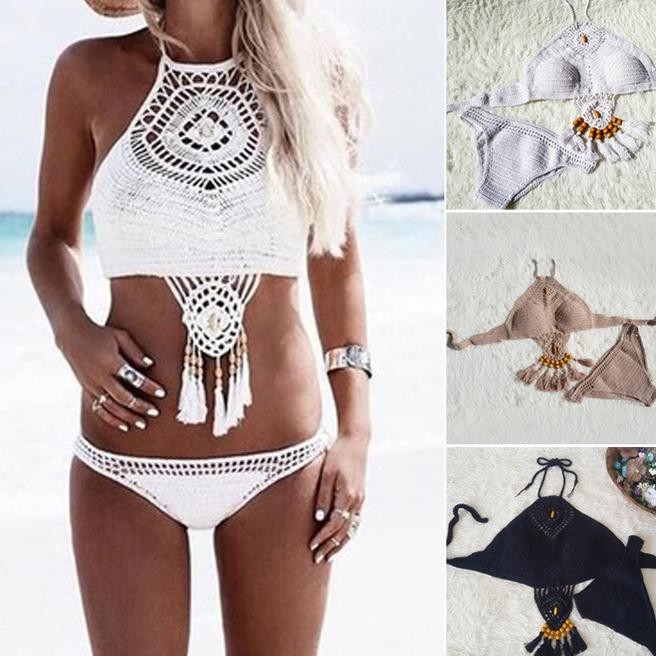 Terbaru.. bikini set boho halter neck bohemian swimsuit swimwear crop top
