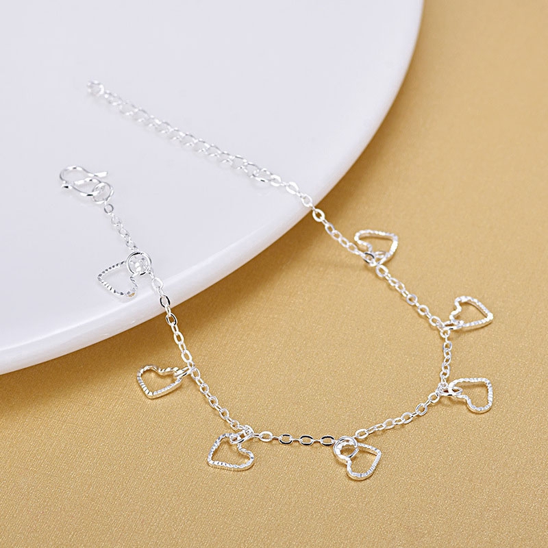 Gelang Rumbai Jantung Heart Tassel Bracelet Chain Silver Charm Women Girl Bracelets Jewelry Gifts