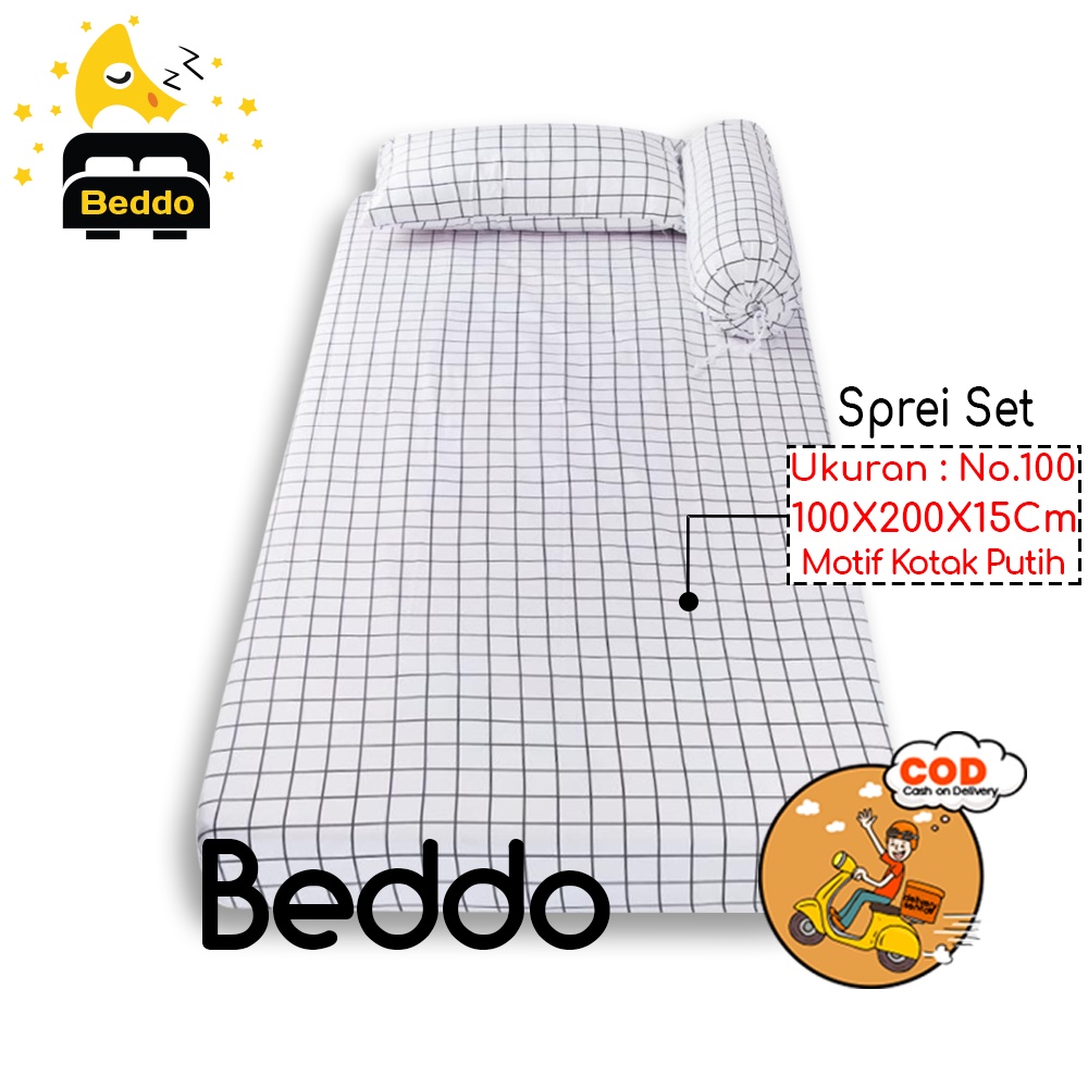 Sprei Set Motif Kotak Hitam No.4 (90x200x15) | Seprai Kasur Busa Aesthetic | Promo Termurah