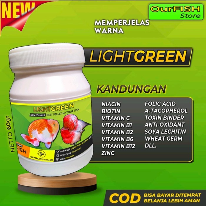 LightGreen - Pelet Spirulina Premium Louhan / Goldfish 60 Gram