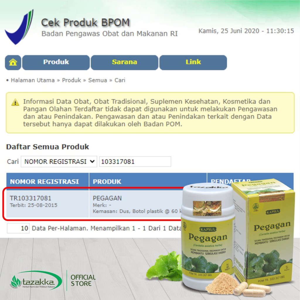 Kapsul Pegagan | Obat sakit Kepala Herbal | Kapsul Herbal Tazakka HALAL BPOM | Isi 60 Kapsul