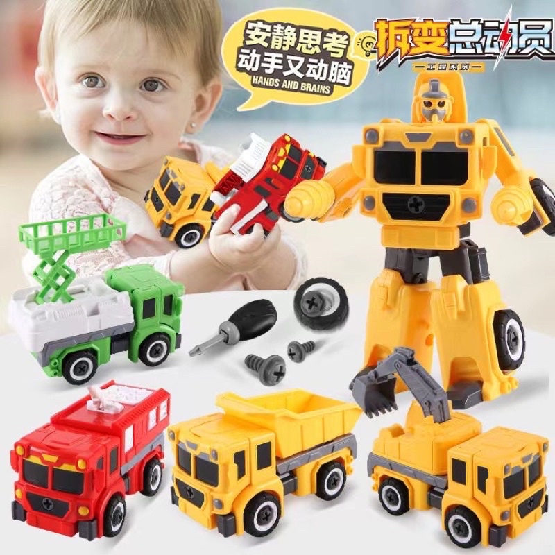 diy robot transport mainan robot bisa berubah bentuk rakit sendiri