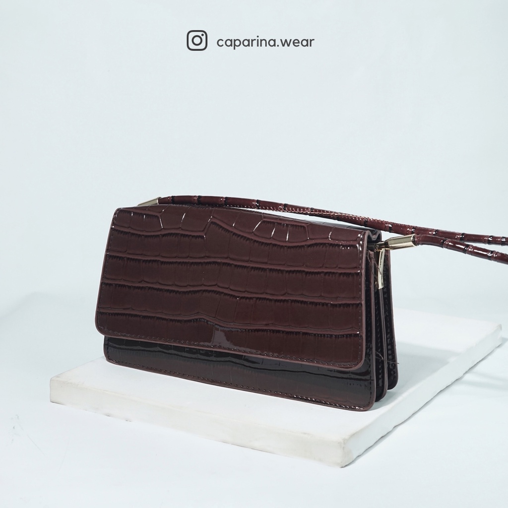 Aruna Croco Bag - Dark Choco | Vintage Shoulder Sling Bag Croco | Tas Wanita Korea