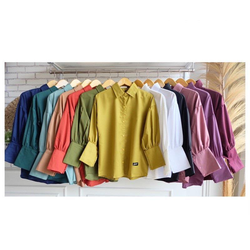 Kemeja Wanita Polos Lengan Balon Blouse Lengan Balon
