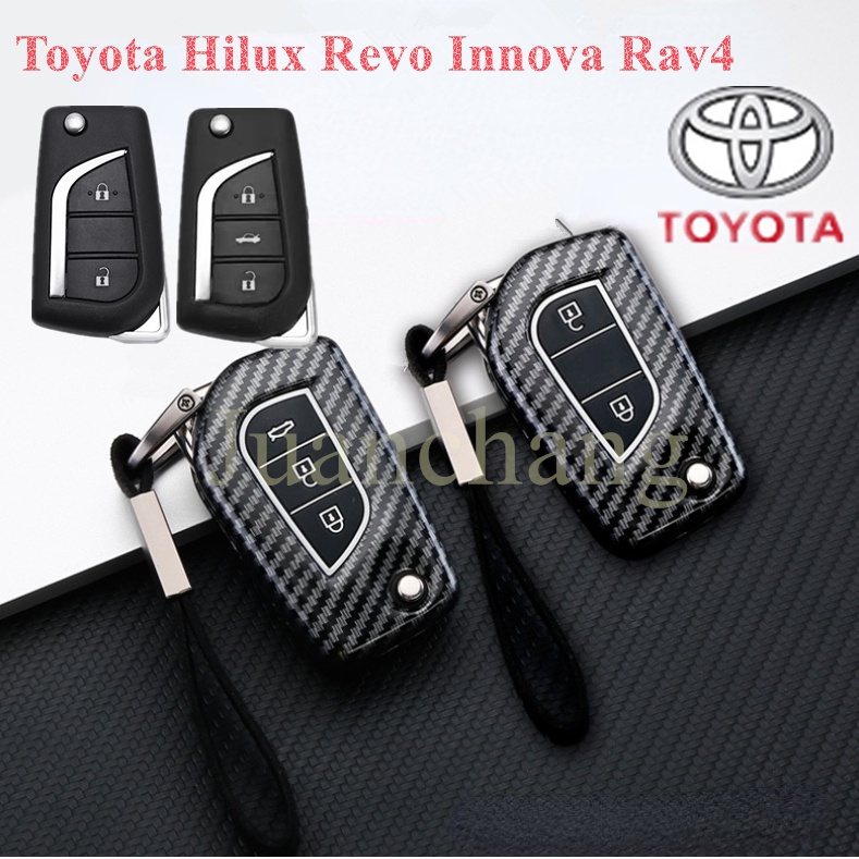 Case Holder Kunci Remote Mobil Bahan ABS Silikon Carbon Fiber Untuk Toyota Hilux Revo Innova Rav4 Fortuner