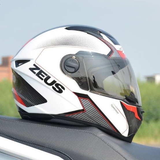 HELM ZEUS FULL FACE 811 White AL6 Black Red - FREE SMOKE VISOR  ORIGINAL ( ONGKIR 2KG )