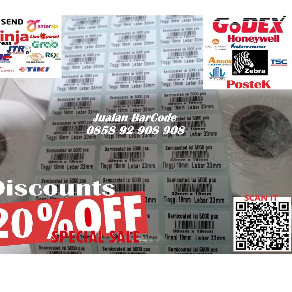 

Hot Sale KERTAS STIKER LABEL PRINTER BARE 33x19 MM - 3 LINE - SEMICOATED 5000 pcs CORE 1 INCH !