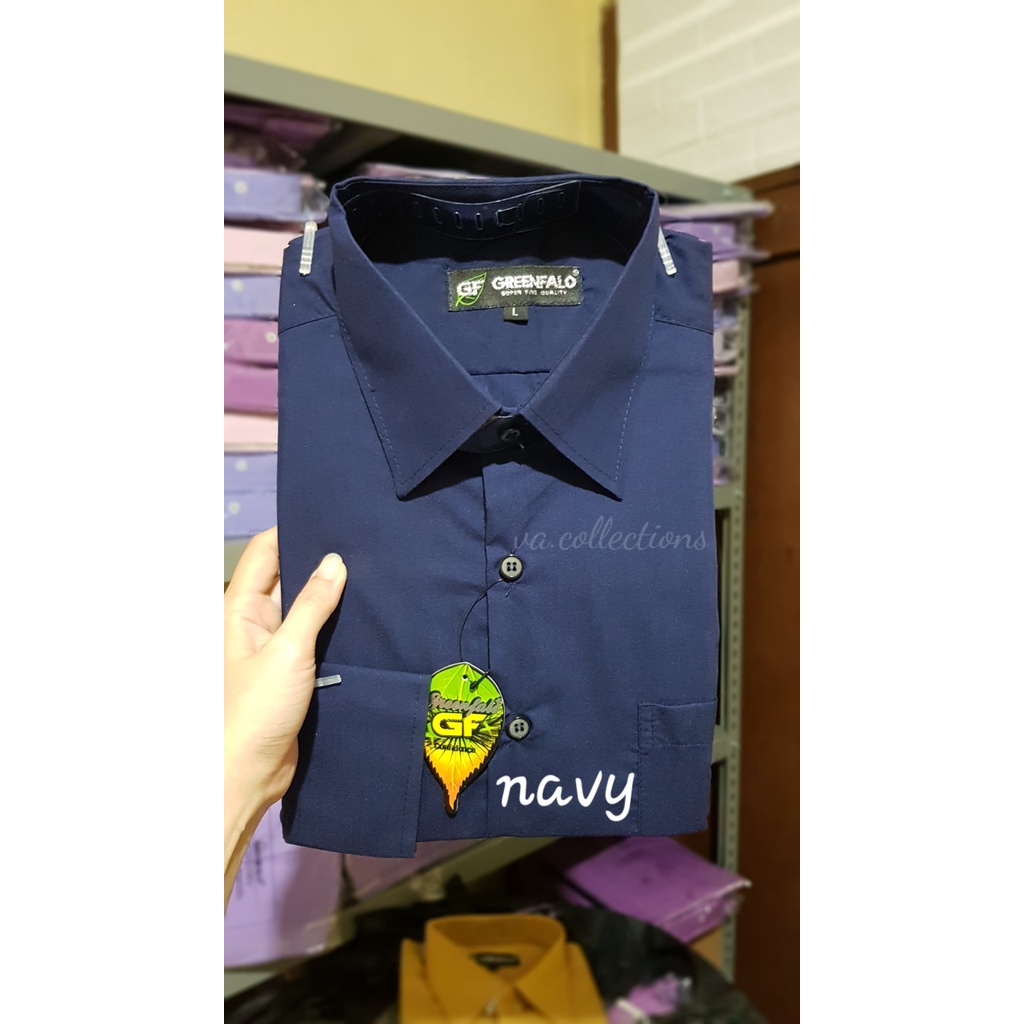 KEMEJA PRIA GREENFALO - KEMEJA POLOS LENGAN PANJANG PRIA NAVY / BIRU DONGKER