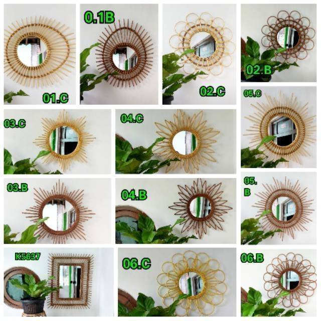 KACA CERMIN AESTHETIC ROTAN DEKORASI DINDING GERAISURYA