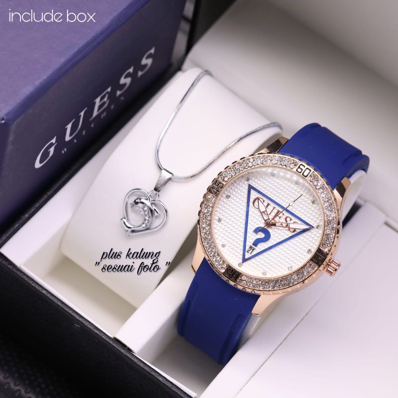(TL)JAM TANGAN WANITA GUESS NEW COLLECTION FASHION WANITA RING KOMBI DIAMOND TALI KARET PREMIUM FREE