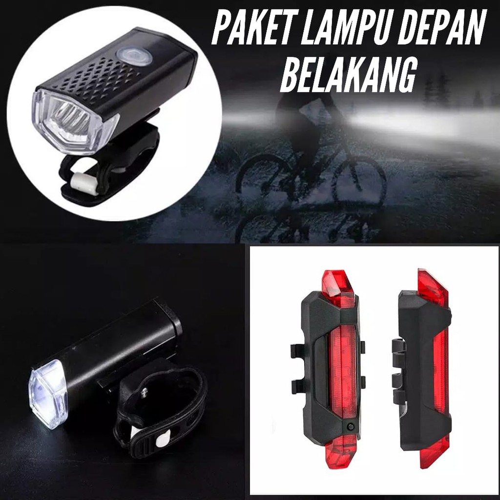 LAMPU SEPEDA DEPAN DAN BELAKANG LED USB RECHARGEABLE