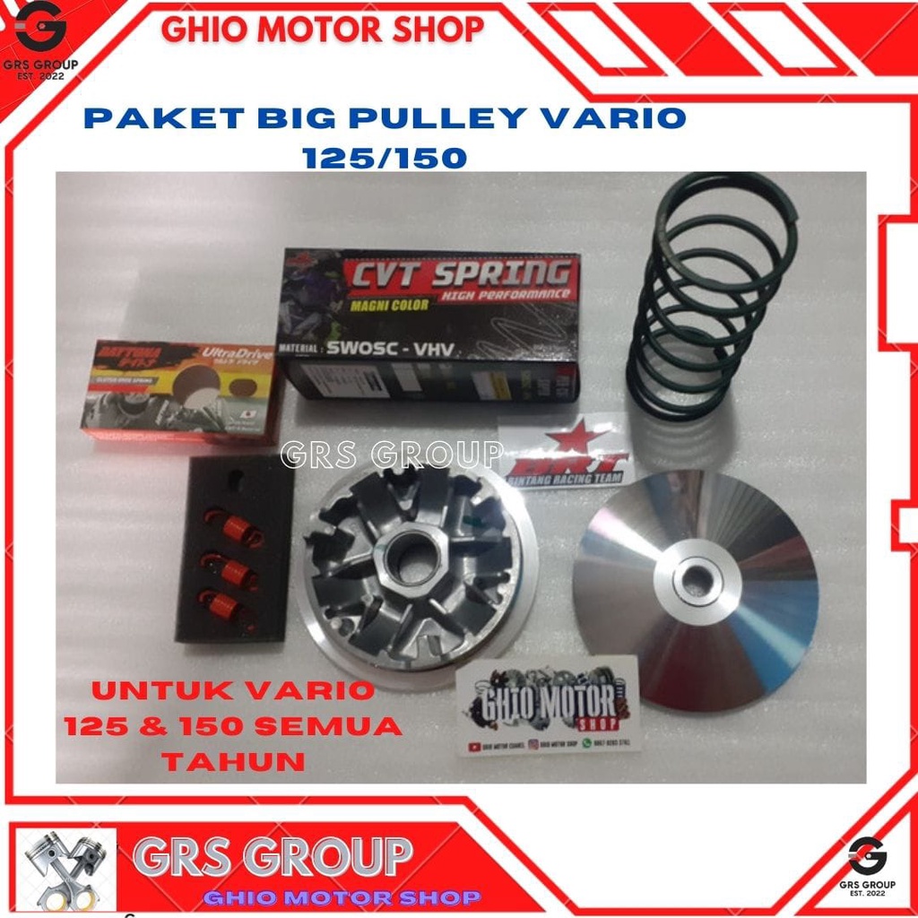 Paket Big Pully Big Pulley Vario 125 /150 Paket kirian vario 125 Dan 150/ Upgrade cvt big pulley vario 125 150 Paket kirian cvt Vario 125 old dan New Vario 150 old dan new/ paket kirian cvt vario 150 2015-2021/ Big pulley Vario 125 old &amp; new ghio motor