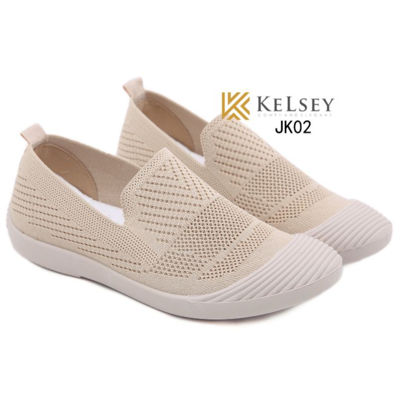 Kelsey Sepatu Slip On JK02 Sepatu Flyknit Flat Shoes Wanita