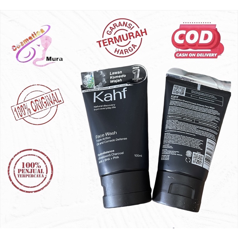 [ triple action ] kahf triple action oil and comedo defence face wash - sabun wajah pria kahf triple action + komedo 100 gr