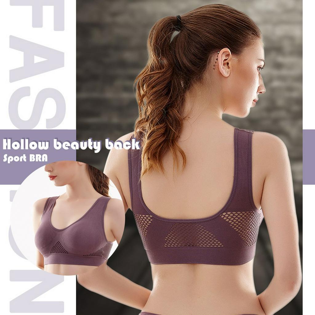 Bra sport tanpa kawat Bra olahraga seamless Push Up sport bra wanita Bh gym yoga senam Jumbo Breathable sports bra Desain berongga kisi S6