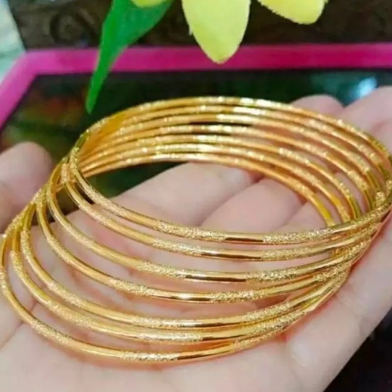 GELANG KERONCONG DEWASA TITANIUM GOLD ISI 7 PCS LAPIS EMAS 24K ANTI LUNTUR