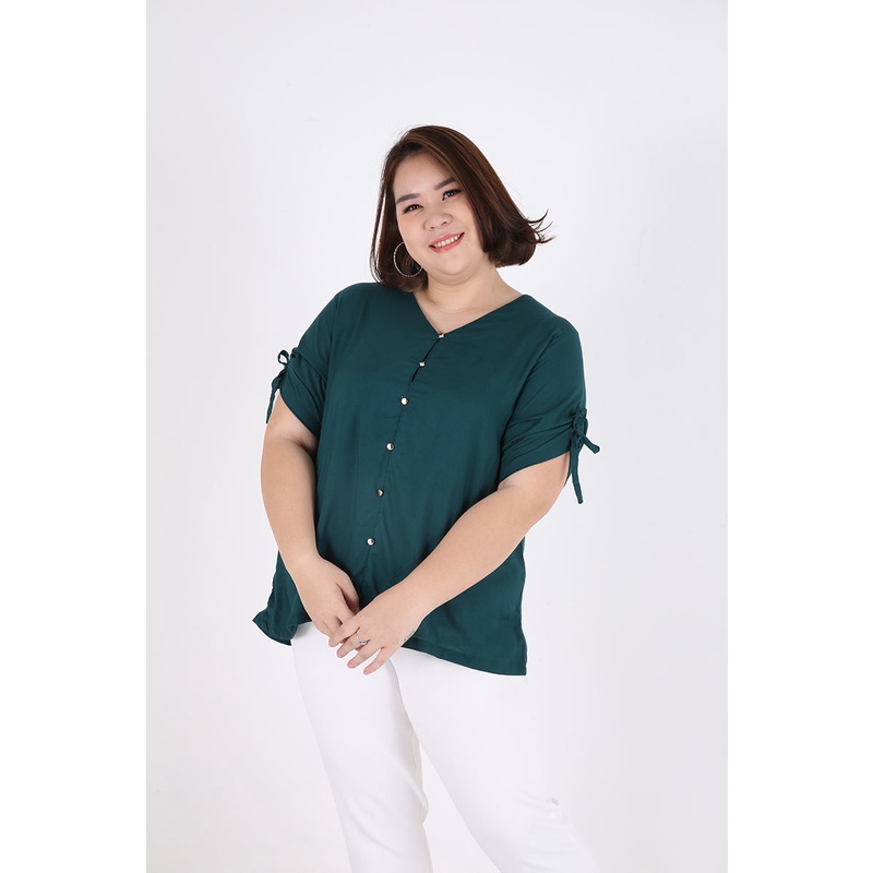 Sorabel - Carif Plain Drawstring Blouse Big Size / Blouse Wanita V Neck Jumbo Lengan 3/4-2