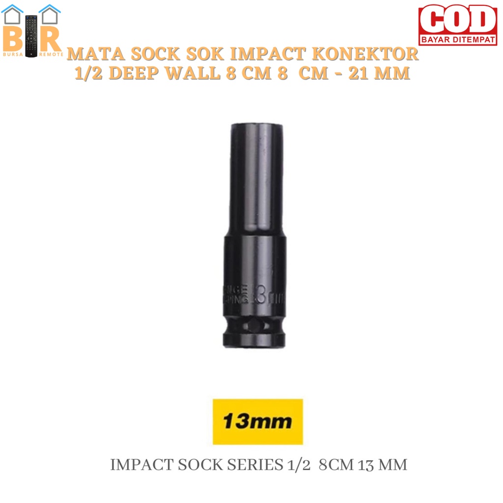 Mata Kunci Sock Sok Impact - Socket Hitam 1/2 Deep Wall Panjang Konektor 8MM-21MM