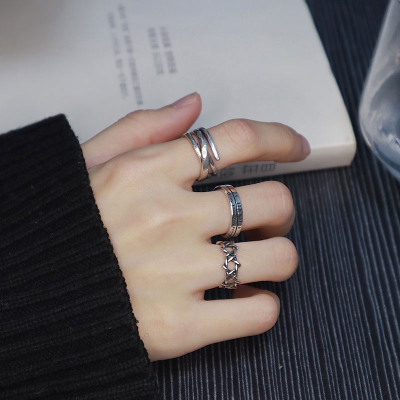 Three-piece Ring Accessories Trendy Hip Hop Fashion Light Luxury Retro