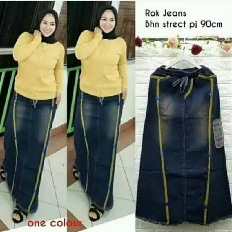 ROK JEANS PANJANG//ROK SPAN JUMBO//BAWAHAN MUSLIM WANITA//ROK JEANS TERBARU/SPAN JEANS TERBARU//ROK