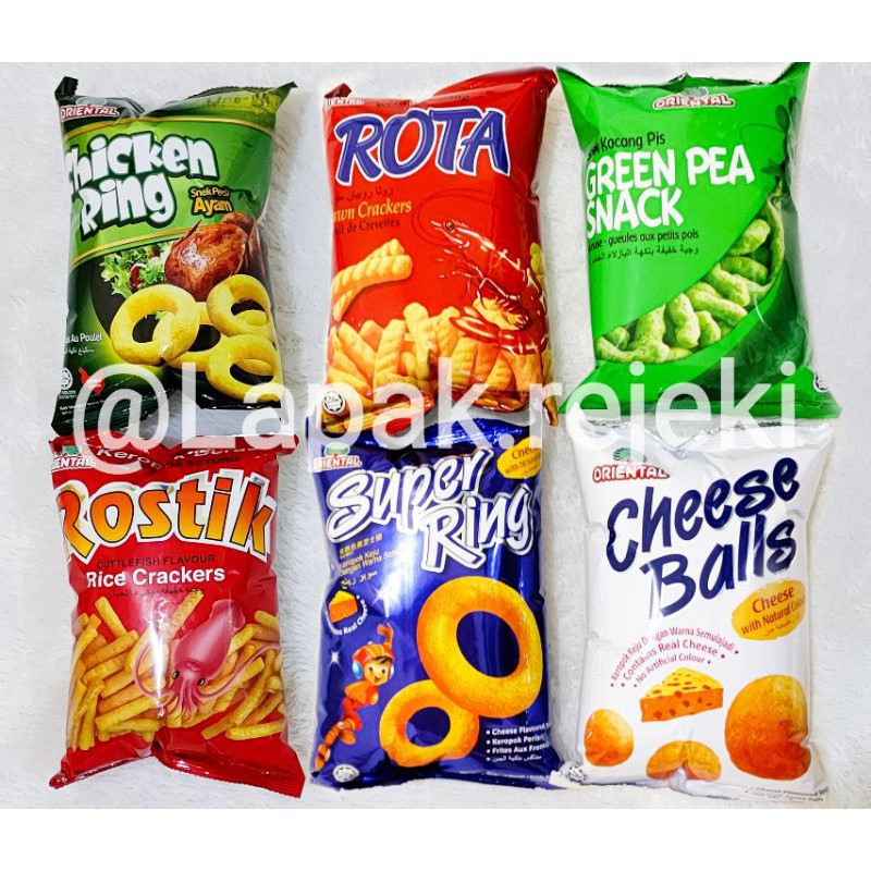 

Oriental Snack Kerupuk Rota Prawn Cracker Udang / Green Pea / Super Ring / Cheese Balls 60 gr