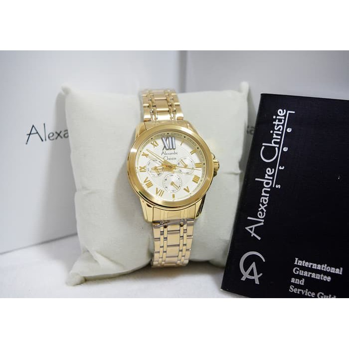 Jam tangan wanita alexandre christie original AC 2494BF FULL GOLD