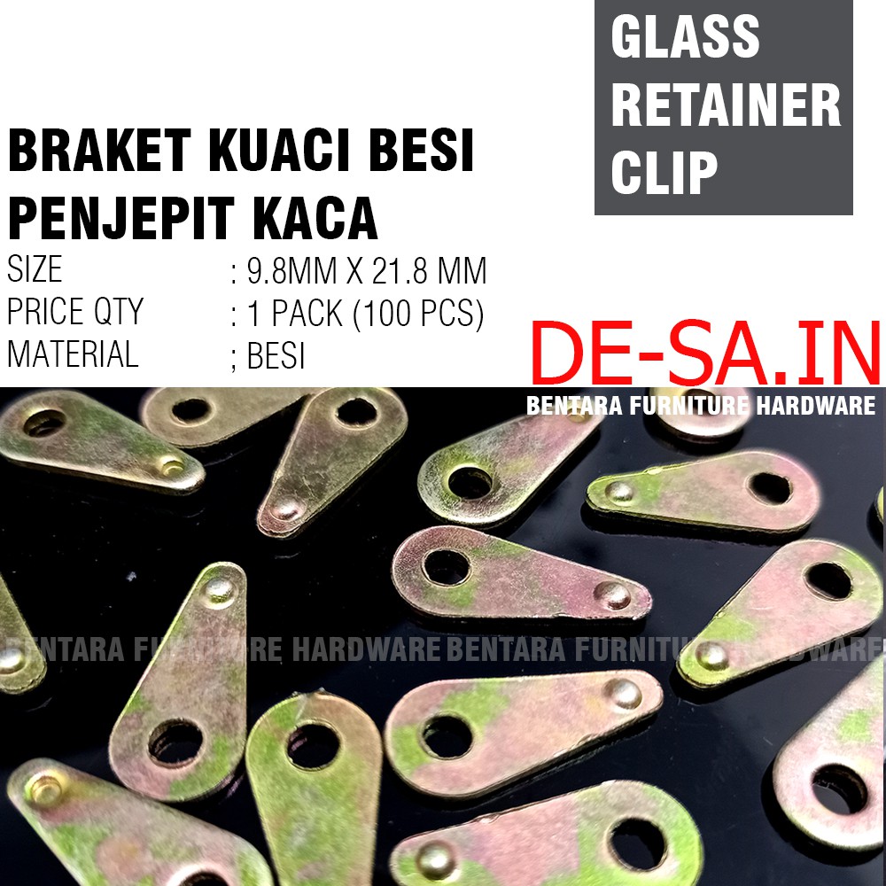 100 x Braket Klip (Plastik/Besi) Kuaci Jepit Kaca Kwaci Glass Retainer Clip Putih Coklat Clear Brass