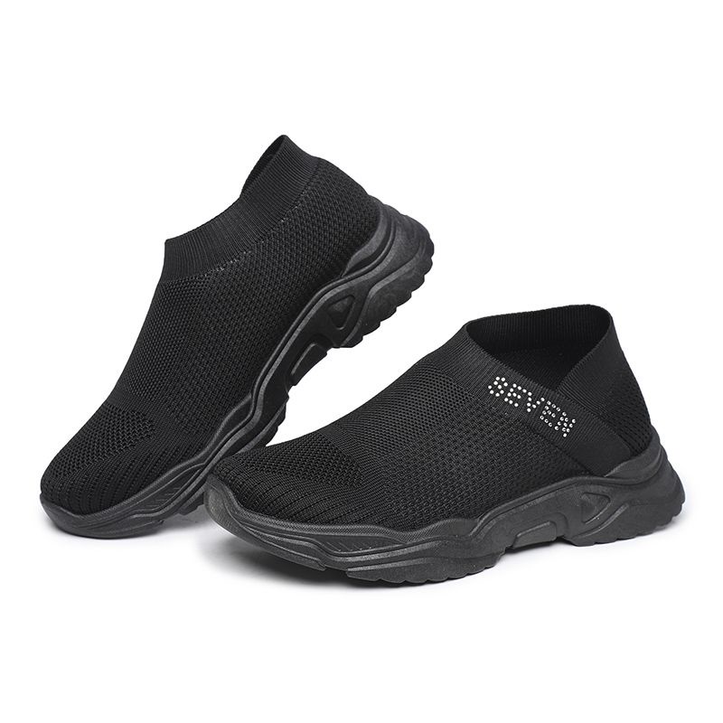 [GROSIR][COD] SEVEN_DAY SEPATU RAJUT WANITA SLIP ON OLAHRAGA TANPA TALI SPORT SHOES HITAM FZ-73