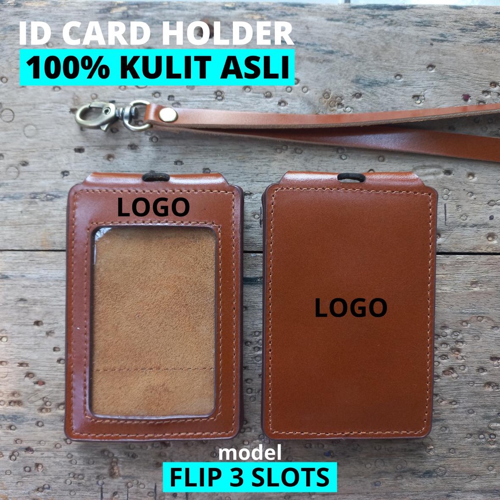 

ID CARD HOLDER / NAME TAG HOLDER / BADGE HOLDER KULIT ASLI PREMIUM MODEL FLIP 3 SLOTS