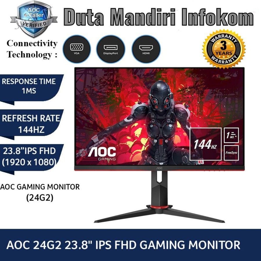 Jual Aoc 24g2 23 8 Inch Fhd Ips 144hz 1ms Freesync Hdmi Dp Gaming Monitor Shopee Indonesia