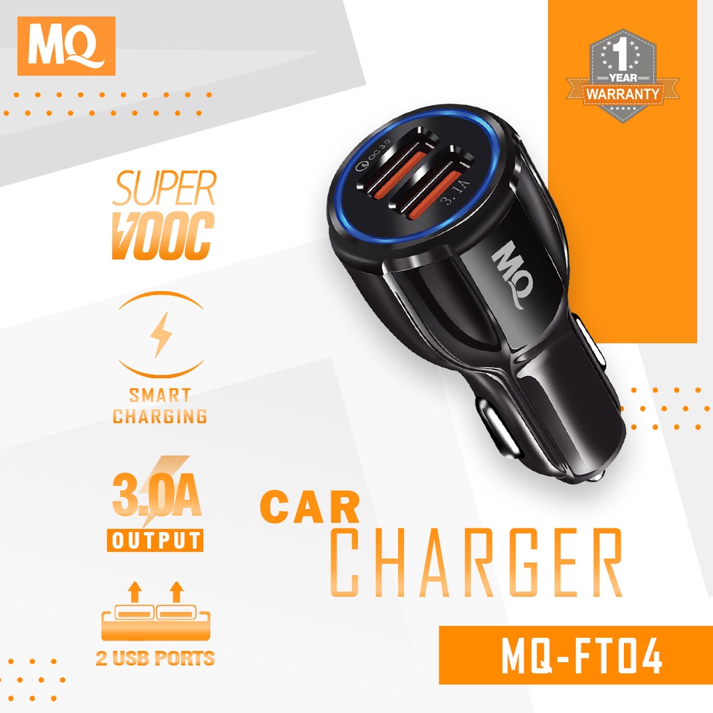 MQ Charger Mobil Dual USB Slot Output QC 3.0A Fast Charging - garansi 1 tahun